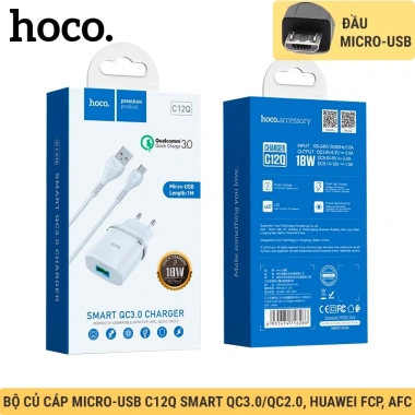 Củ Sạc Nhanh 18W Hoco C12Q - QC3.0, QC2.0, USB-C, Chính Hãng, Giá Ưu Đãi 65k 10