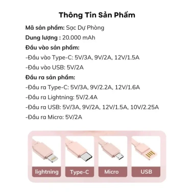 Củ sạc nhanh Kumo 20.000mAh 4 đầu cáp, hỗ trợ sạc nhanh tích hợp cho mọi điện thoại - 189.000đ