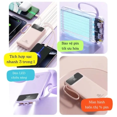 Củ sạc nhanh Kumo 20.000mAh 4 đầu cáp, hỗ trợ sạc nhanh tích hợp cho mọi điện thoại - 189.000đ 4 Củ sạc nhanh Kumo 20.000mAh 4 đầu cáp, hỗ trợ sạc nhanh tích hợp cho mọi điện thoại - 189.000đ 4