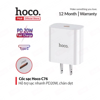 Củ sạc nhanh PD20W Hoco C76/C76A 1 Type‑C – Nhỏ gọn, tương thích, chỉ 100.000₫