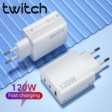 Củ sạc nhanh TWITCH 3 cổng USB 120W PD Type C cho điện thoại, sạc siêu tốc