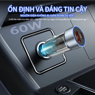 Củ Sạc Ô Tô 60W Siêu Nhanh 2 Cổng USB + Type-C, Tương Thích iPhone Samsung – Giá 68.068₫ 4