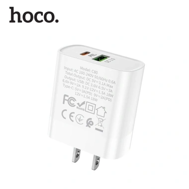 Củ sạc PD 20W Hoco C80 2 cổng USB và Type-C sạc nhanh 3A QC 3.0 đa thiết bị