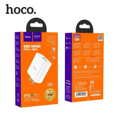 Củ sạc PD 20W Hoco C80 2 cổng USB và Type-C sạc nhanh 3A QC 3.0 đa thiết bị 8 Củ sạc PD 20W Hoco C80 2 cổng USB và Type-C sạc nhanh 3A QC 3.0 đa thiết bị 8