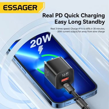 Cục sạc nhanh ESSAGER 20W USB C QC 3.0 cho iPhone 14/13/12/11 Pro Max, Mini, iPod - Giá chỉ 154.300 VND
