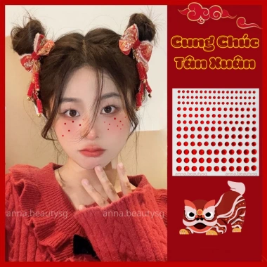 Đá đính mặt màu đỏ - Phụ kiện makeup Tết, hạt dán mặt có keo sẵn, chỉ 39.000₫