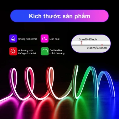 Dải đèn neon RGB Decro chống nước, đồng bộ nhạc từ xa - ánh sáng phòng ngủ và ngoài trời, giá 279.000đ