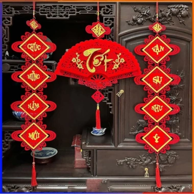 Dải treo trang trí Tết 2.025 - Khánh quạt chữ Phúc Lộc Thọ, Đón tài lộc, nhung vòng may mắn - Giá chỉ 10.000₫
