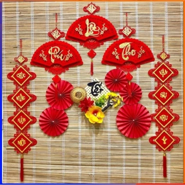 Dải treo trang trí Tết 2.025 - Khánh quạt chữ Phúc Lộc Thọ, Đón tài lộc, nhung vòng may mắn - Giá chỉ 10.000₫