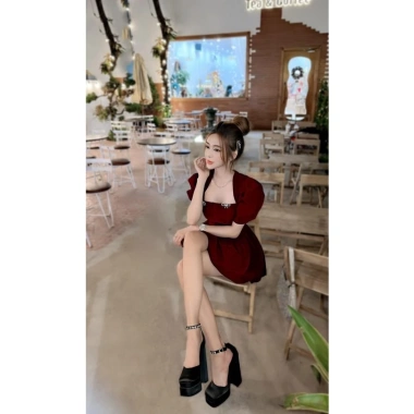 Đầm bí cúp ngực đính nơ, áo khoác bigsize Quỳnh Anh đầm tết size 50‑100kg, giá 250k
