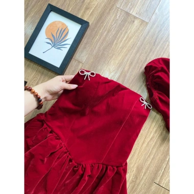 Đầm bí cúp ngực đính nơ, áo khoác bigsize Quỳnh Anh đầm tết size 50‑100kg, giá 250k