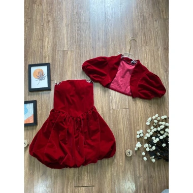 Đầm bí cúp ngực đính nơ, áo khoác bigsize Quỳnh Anh đầm tết size 50‑100kg, giá 250k