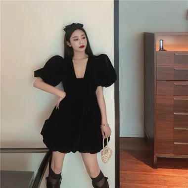 Đầm bí đầm nhung tay phồng sang trọng – Dự tiệc thanh lịch SAM SAM BOUTIQUE giá 448k 4