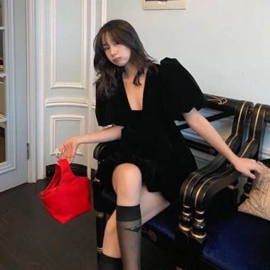 Đầm bí đầm nhung tay phồng sang trọng – Dự tiệc thanh lịch SAM SAM BOUTIQUE giá 448k 9