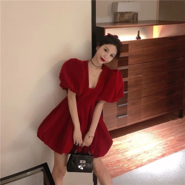 Đầm bí đầm nhung tay phồng sang trọng – Dự tiệc thanh lịch SAM SAM BOUTIQUE giá 448k 10