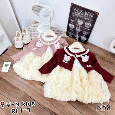 Đầm công chúa bé gái xòe bồng bềnh, áo khoác len gân, Tết Noel 8-19kg, giảm còn 195.999₫