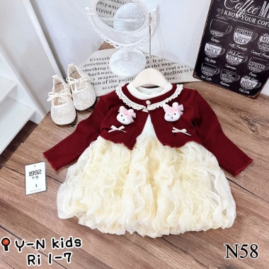 Đầm công chúa bé gái xòe bồng bềnh, áo khoác len gân, Tết Noel 8-19kg, giảm còn 195.999₫