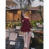Đầm đỏ lệch vai tay dài D468 - Mặc Tết Noel, giảm giá 225k, phong cách sang trọng