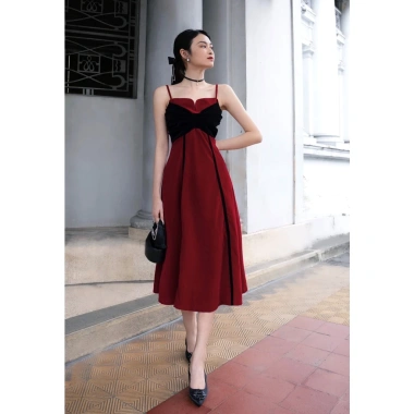 Đầm hai dây xòe tôn dáng tiệc sang trọng ENVY D222 chất nhung mềm Giá 242.000 VND