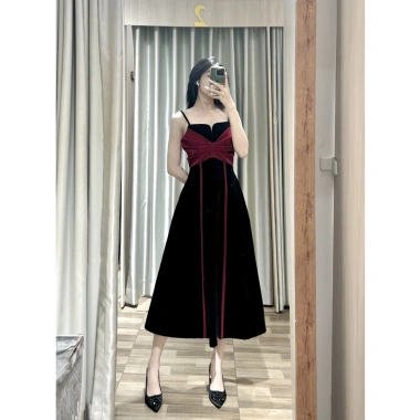 Đầm hai dây xòe tôn dáng tiệc sang trọng ENVY D222 chất nhung mềm Giá 242.000 VND