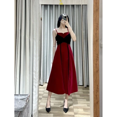 Đầm hai dây xòe tôn dáng tiệc sang trọng ENVY D222 chất nhung mềm Giá 242.000 VND