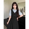 Đầm liền 1 mảnh nữ màu đỏ nâu cổ khóa ngang dài thanh, Douyin thu đông - Giá 225k GIAO TRƯỚC TẾT 8