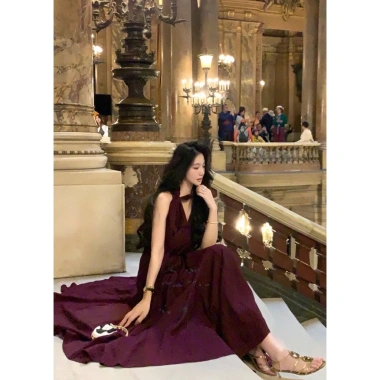 Đầm Maxi Dài Xòe Cổ V Buộc Nơ Vai - Thiết Kế Thanh Lịch, Giá Ưu Đãi 377.000 VND
