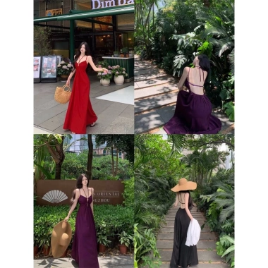 Đầm maxi hở lưng đơn sắc quyến rũ – Thiết kế sang trọng, phù hợp tiệc tối, giá ưu đãi 406.000₫ 5