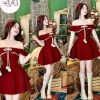 Đầm nữ Noel chất nhung cổ trễ vai bèo, dây nơ, váy xoè chữ A mini - Sang chảnh, giá 160k 3