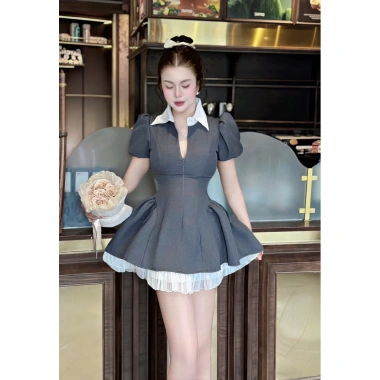 Đầm ROSA cổ sơmi tùng 2 bên nhúng xoè kèm quần, BIGSIZE, xưởng Mèo Xinh Đẹp, giá 199k