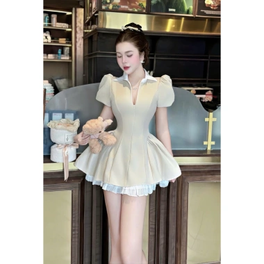 Đầm ROSA cổ sơmi tùng 2 bên nhúng xoè kèm quần, BIGSIZE, xưởng Mèo Xinh Đẹp, giá 199k