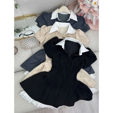 Đầm ROSA cổ sơmi tùng 2 bên nhúng xoè kèm quần, BIGSIZE, xưởng Mèo Xinh Đẹp, giá 199k