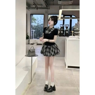 Đầm Sơ Mi Kẻ Caro Ngắn Tay Mix Chân Váy Dáng Bí - Giá chỉ 139.000đ 3