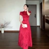 Đầm Tết Gấm Tapta Hoa Nổi Cổ Tàu Đính Nút Form Dài Sang Trọng 199k Hiacogai 2