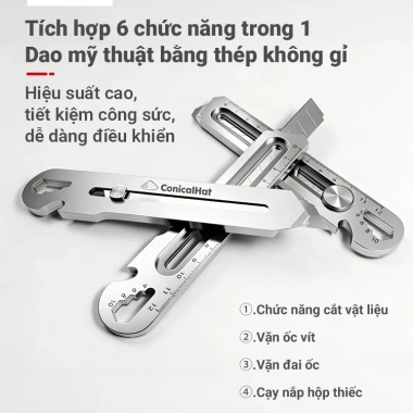 Dao đa năng ConicalHat thép không gỉ 6 trong 1 - lưỡi cắt giấy 18mm, tiện lợi cho văn phòng và học sinh, chỉ 180.000₫ 3