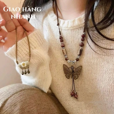 Đặt ngay dây chuyền mặt bướm gốm phong cách dân tộc - Giao 1 ngày, giá 34k