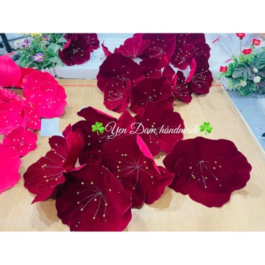 Đầu bông hoa đào nhung ánh kim 2 lớp cánh hottrend - Trang trí Tết siêu xinh, giá chỉ 160.000đ