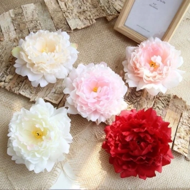 Đầu bông mẫu đơn lụa size đại 12cm - Trang trí giỏ quà Tết, giá ưu đãi 15.000 VND