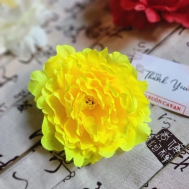 Đầu bông mẫu đơn lụa size đại 12cm - Trang trí giỏ quà Tết, giá ưu đãi 15.000 VND