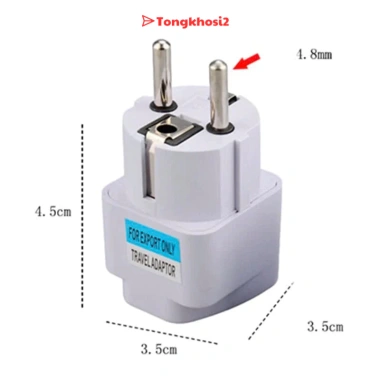 Đầu chuyển đổi phích cắm điện 3 chấu sang 2 chấu châu Âu - Tongkhosi2, giá chỉ 12.650 VND