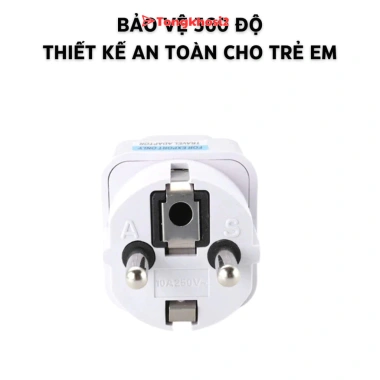 Đầu chuyển đổi phích cắm điện 3 chấu sang 2 chấu châu Âu - Tongkhosi2, giá chỉ 12.650 VND
