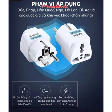 Đầu chuyển đổi phích cắm điện 3 chấu sang 2 chấu châu Âu - Tongkhosi2, giá chỉ 12.650 VND