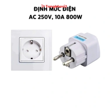 Đầu chuyển đổi phích cắm điện 3 chấu sang 2 chấu châu Âu - Tongkhosi2, giá chỉ 12.650 VND