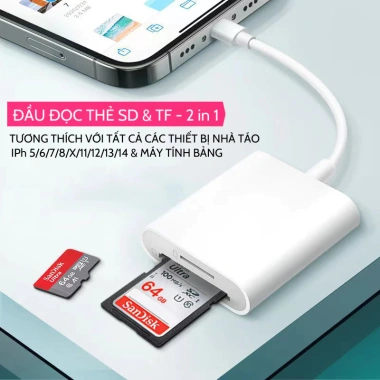 Đầu đọc thẻ nhớ SD TF cho điện thoại, tương thích iPhone và các thiết bị Apple, giá ưu đãi 79.000₫ 2