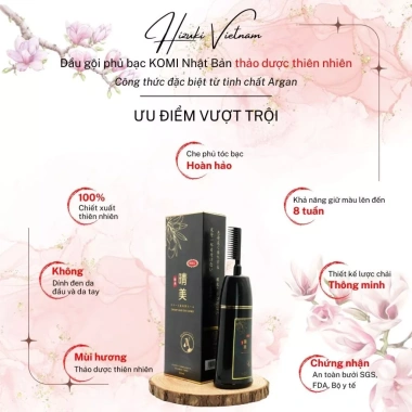 Dầu Gội Nhuộm Tóc Komi Nhật Bản Phủ Bạc Dạng Lược 350ml Nhiều Màu Hàng Nội Địa 2