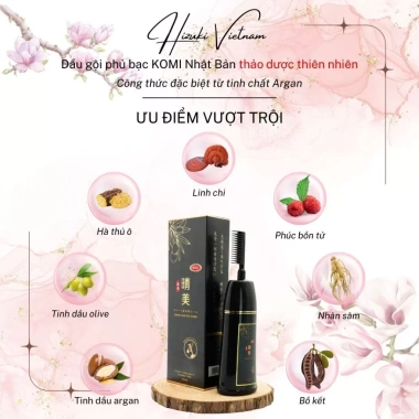 Dầu Gội Nhuộm Tóc Komi Nhật Bản Phủ Bạc Dạng Lược 350ml Nhiều Màu Hàng Nội Địa 3
