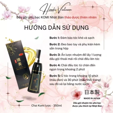 Dầu Gội Nhuộm Tóc Komi Nhật Bản Phủ Bạc Dạng Lược 350ml Nhiều Màu Hàng Nội Địa 4