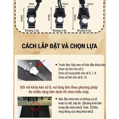 Đầu Khóa Kéo Thay Thế Nhanh - Zipper Đa Dụng cho Túi Xách, Vali, Áo Jacket, Giá 22.500₫