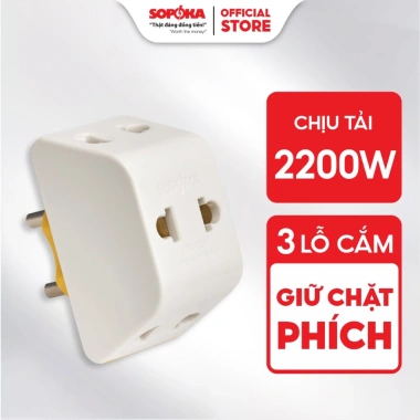 Đầu Nối Chia Điện 3 Cửa SOPOKA P11 Chống Tuột 2.200W Bảo Hành 2 Năm 42.000 10 Đầu Nối Chia Điện 3 Cửa SOPOKA P11 Chống Tuột 2.200W Bảo Hành 2 Năm 42.000 10