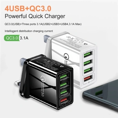 Đầu sạc nhanh USB 4.1A QC 3.0 4 đa năng EU US UK - Adapter du lịch, bộ sạc tường giá ưu đãi 82.500 VND